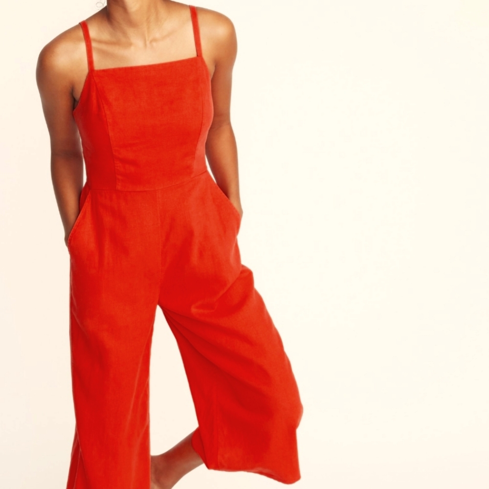 Old Navy Red Linen Jumpsuit Sz Medium